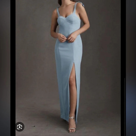 NWT BHLDN Antonia Georgette Maxi Dress Bridesmaid Pale Blue Size 6 Homecoming - Picture 1 of 15